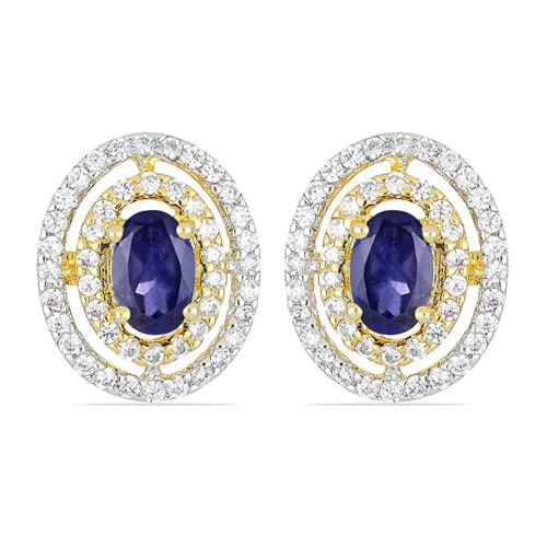 BUY 14K GOLD HALO EARRINGS WITH IOLITE AND WHITE DIAMOND